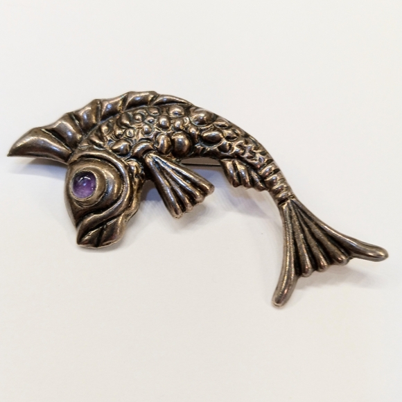 Jewelry - Fabulous Vintage Mexican Sterling Fish Amethyst